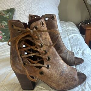 Bed Stu Angelique Leather Slide Lace Peep Toe Booties Size 9